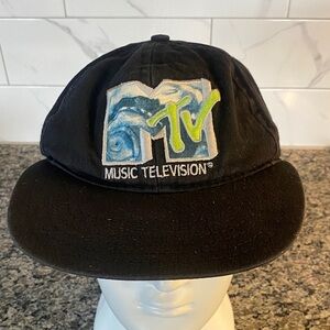 90’s MTV Black Cap with Blue Wave and Neon Green Logo
